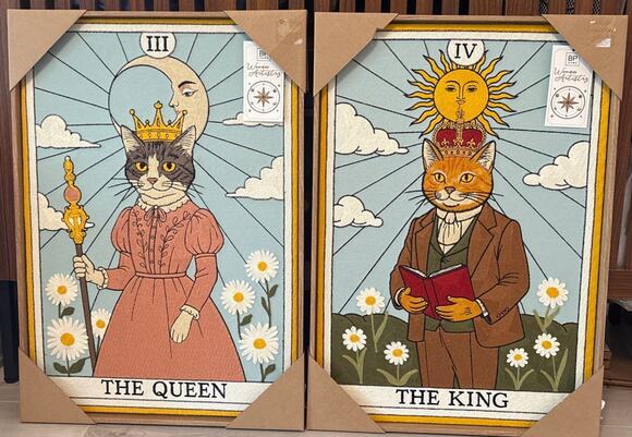 BP Home Other - New Set BP Woven Artistry Cat Tarot Card Wall Art Framed The Queen King 18x26”